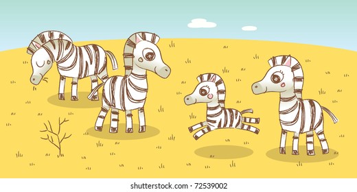 zebra family- savanna animals drawings