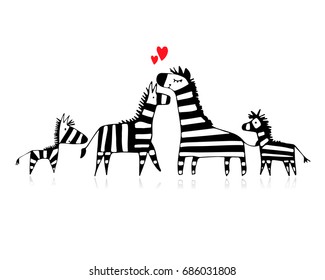 Zebra family, sketch for your design