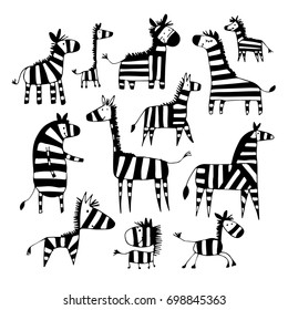 Zebra Family, Sketch For Your Design