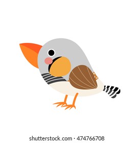 Zebra Finch bird animal cartoon character isolated on white background.