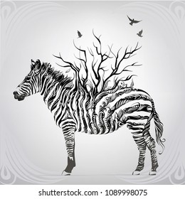 Zebra in floral ornament