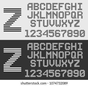 zebra font with horizontal stripes, retro style line alphabet