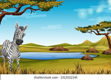 Cebra en la ilustración del bosque