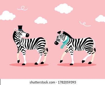 Zebra and friend character design illustration, Cute animal vector
