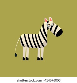 Zebra Funny Childish Cartoon Style Flat Vector Illustration In Bright Colors Isolated On Green Background