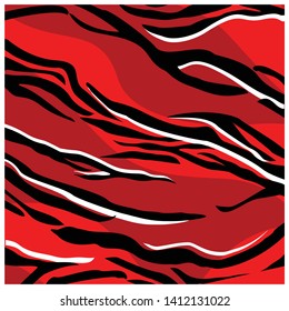 Zebra fur pattern design. Red and black white line African style  panthera vector illustration background.