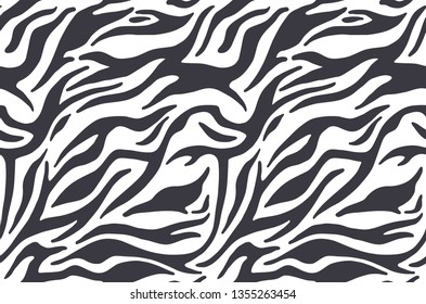 Zebra fur  - stripe skin, animal pattern. Repeating texture. Black and white seamless background. Vector