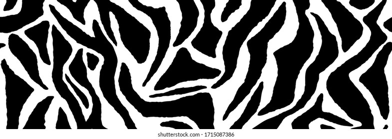 Zebra fur - stripe skin, animal pattern. Repeating texture. Black and white seamless background. Vector wallpaper
