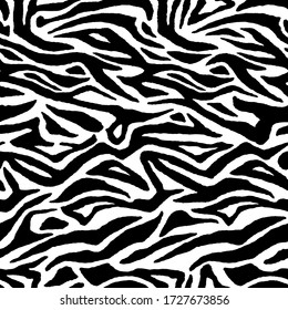 Zebra - Fell - Streifen Haut, Tiermuster. Wiederholung der Textur. Schwarz-Weiß-Hintergrund, nahtlos. Vector