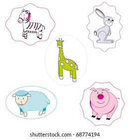 Zebra, giraffe, pig, rabbit and sheep