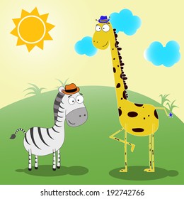 Zebra and giraffe vector illustration