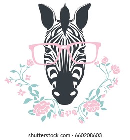 Zebra with glasses, vector, illustration