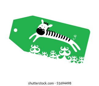 zebra green christmas tag