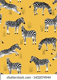 Zebra Habitat Yellow and Black White illustration Print Pattern 