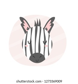 Zebra hand drawn face. Vector character.