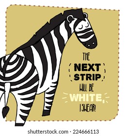 Zebra hand drawn illustration. Vector illustration. Can be used for your design, cards, magnets etc.