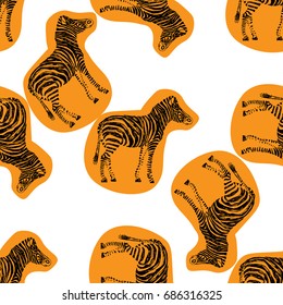 Zebra hand drawn pattern. Orange object isolated on white. Doodle art