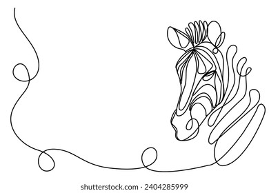 Zebra head Abstract Doodle Sketch One Line Drawn Editable Vector Illustration. Monoline Outline Mascot Zebra Animal Portrait Line Silhouette Design. Wild Stripe Zebra Symbol Line Art Decoration.