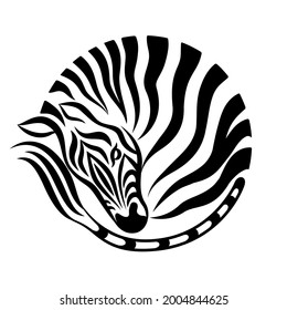 Zebra head black and white vector illustration isolated on white. The decorative head of zebra. Calligraphy drawing. Tattoo minimalist style. African animal. Logo element. Tattoo design.