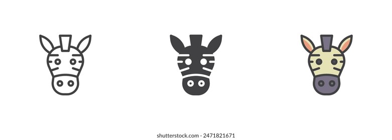 Zebra head different style icon set. Line, glyph and filled outline colorful version, outline and filled vector sign. Symbol, logo illustration. Vector graphics