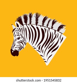Zebra head isolated on warm orange background. Vector illustration.