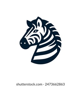 Zebra Head Logo, Black zebra logo, icon design template, zebra animal silhouette illustration. 2d illustration in doodle, cartoon style.