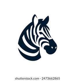 Zebra Head Logo, Black zebra logo, icon design template, zebra animal silhouette illustration. 2d illustration in doodle, cartoon style.