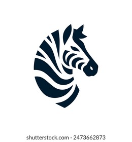 Zebra Head Logo, Black zebra logo, icon design template, zebra animal silhouette illustration. 2d illustration in doodle, cartoon style.