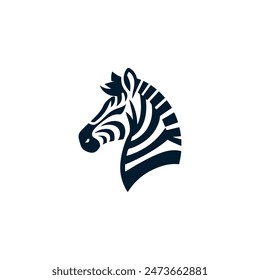 Zebra Head Logo, Black zebra logo, icon design template, zebra animal silhouette illustration. 2d illustration in doodle, cartoon style.