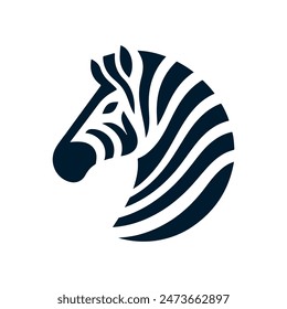 Zebra Head Logo, Black zebra logo, icon design template, zebra animal silhouette illustration. 2d illustration in doodle, cartoon style.