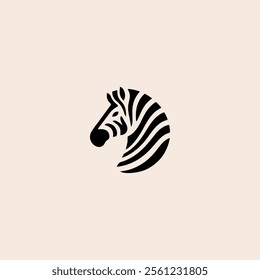 Zebra Head Logo, Black zebra logo icon flat vector design.