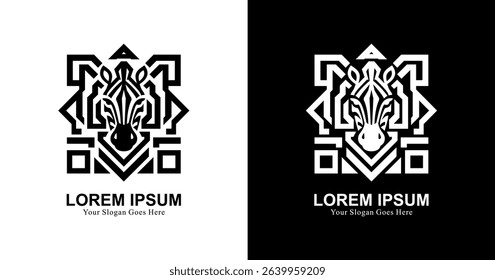 Zebra head logo design with QR or barcode shape