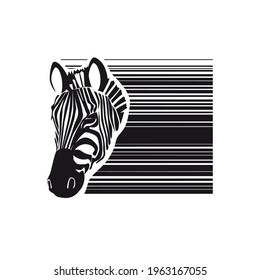 Zebra head logo label with striped design isolated on a white background
