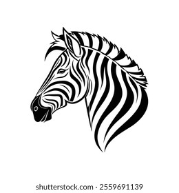 Zebra Head logo or modern line icon. Vector line art design featuring bold outlines. A black-and-white, pixel-perfect, minimalistic symbol set against a white background. A creative logotype.