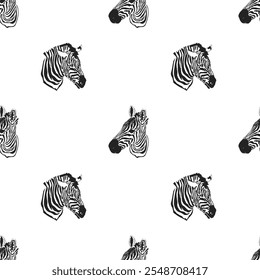 Zebra Head Pattern. Safari Seamless Pattern Design. Illustration of Zebra Horse Background, Vector