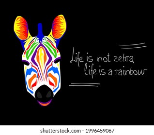 Zebra head rainbow vector in beautiful style. Nature simple line style logo. Life is not a zebra, life is a rainbow Vector illustration