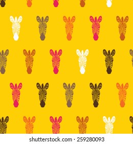 zebra head stylized vector illustration seamless pattern, design colorful background