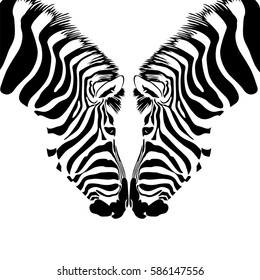 Zebra Head. Wild Animal Texture. Striped Black And White. Illustration Isolated On White Background.