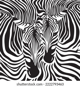 Zebra heads vector on zebra pattern background. Suitable for clothing and textile prints.