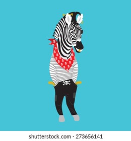 Zebra hipster pirate vector illustration