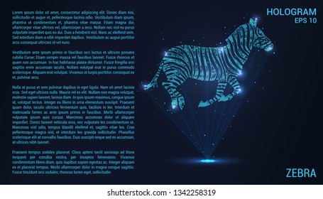 Zebra hologram. Digital and technological Zebra background. A Zebra is made up of rays of light
