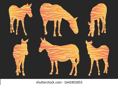 Zebra hot safari silhouettes set isolated