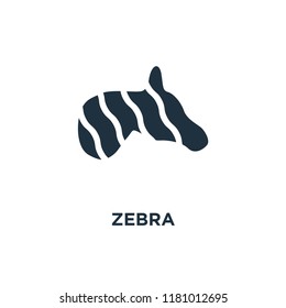 Zebra icon. Black filled vector illustration. Zebra symbol on white background. Can be used in web and mobile.