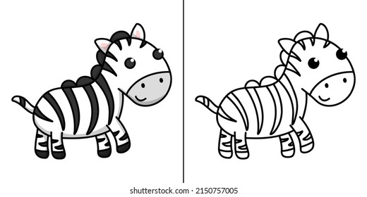 Zebra Icon Cartoon. Cute Animal Character Symbol Vector Kids Coloring Book
