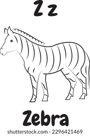 Zebra icon with English alphabet Z letter.For worksheets and coloring pages.