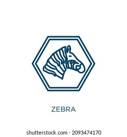 zebra icon. Thin linear zebra outline icon isolated on white background. Line vector zebra sign, symbol for web and mobile