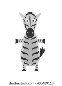 Zebra illustration as a funny character. Wild animal with black and white skin. Small cartoon creature, isolated object in flat design on white background.