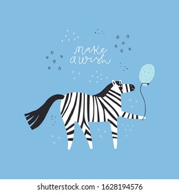 Zebra illustration with make a wish typography