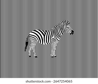 Zebra illustration on op art background.