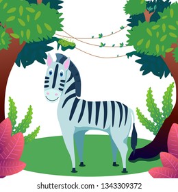 Zebra in the jungle, vines vector illustration